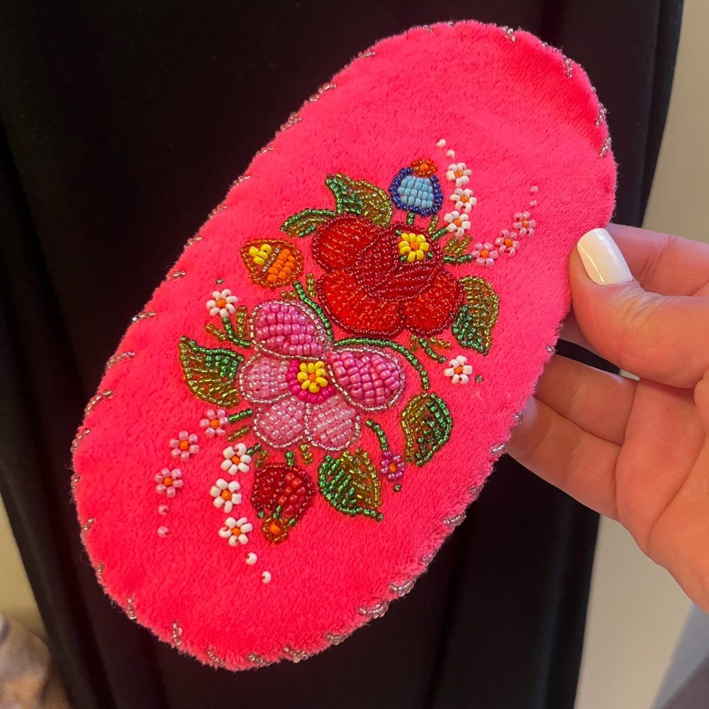 Authentic Hungarian beaded embroider floral soft hot neon pink sun glasses case